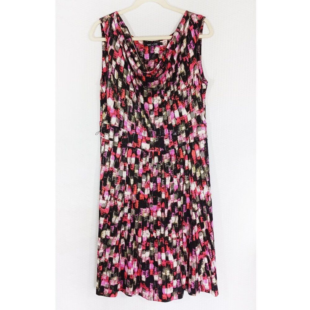 NIC+ZOE Abstract Print Cowl Neck Midi Dress Size L